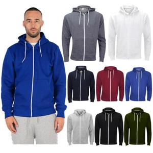 New Mens Plain Fleece Zip Up Top Zipper Hoody Sweatshirt Gym Jumper Hoodie UK - Picture 1 of 27