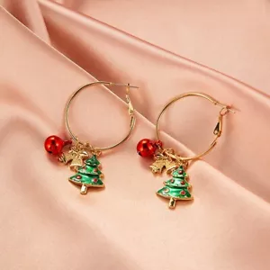 Christmas Charm Hoop Earrings with Xmas Tree, Jingle Bells & Festive Decorations - Picture 1 of 3