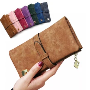 Womens Wallet Leather Long Slim Card Holder Case Coin Purse Zip Clutch Wallet - Picture 1 of 18