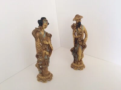 Handmade Carving Beautiful People Man & Woman Elegant Statue Chinese Asian Origi - Image 1 of 4
