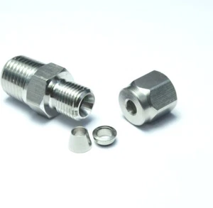 5/32" OD x 1/4" NPT Male Steel Stainless Twin Ferrule Straight Fitting WOG - Picture 1 of 6