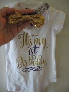 girls size 12 months,"Its my first birthday" matching headband, t-shirt, new wit - Picture 1 of 7