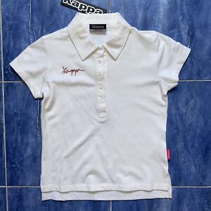 $198 Kappa Baby Tee Y2K Vintage Short Sleeve Fitted Polo Top Red Crystal Logo M