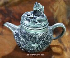 Chinese old Tibet silver Hand Carved Dragon Playing bead Teapot  w Xuande 21411