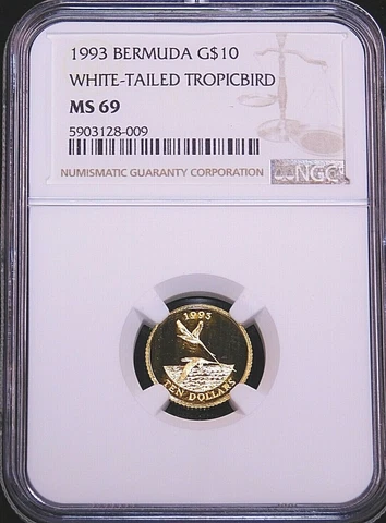 1993 Bermuda Gold $10 Tropicbird NGC MS69 Beautiful Proof like PQ #G631 Cover