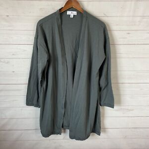 Karen Neuburger Open Front Cardigan Lounge Robe Large Gray/Green Long Sleeve