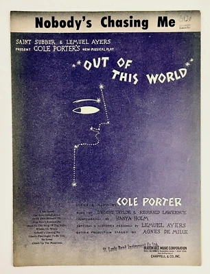 Nobody's Chasing Me Out This World 1950 VTG Sheet Music Piano Vocal Cole Porter - Image 1 of 3