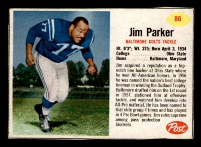 1962 Post Football #86 Jim Parker VG - Image 1 of 2