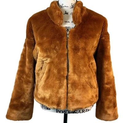 Chaqueta Bomber Free People Peluda Marrón/Naranja Cremallera Acogedora XS Foto 1 de 4