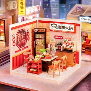 Rolife Panda Hot Pot Super Creator LED Plastic DIY 1:24 Dollhouse Gift Dollhouse - Picture 1 of 12