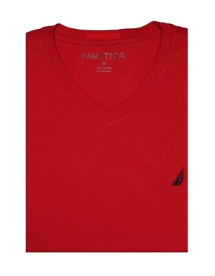 NUEVO CON ETIQUETAS NAUTICA Hombres SS V Cuello Firma Logo Calce Clásico Camiseta Algodón 100% Foto 1 de 4