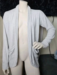ATHLETA GIRL Wrap N-Roll Cardigan Sweater Size XL 14 Light Gray Stretch, Pockets - Picture 1 of 7