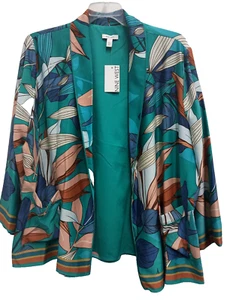 Nine West Womens Blaer Jacket XXL Teal Floral Open Tropical Carrier - Picture 1 of 9