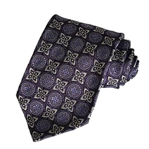 Robert Talbott Seven Fold Neck Tie Purple Silver Geometric Medallion 15/40 NWOT - Picture 1 of 7