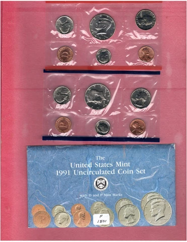 1991 U.S. MINT UNCIRCULTED COIN SET ACTUAL SET #F1801 Cover
