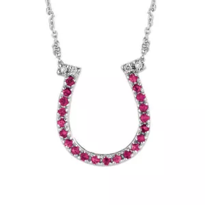 0.25 CT Natural Pink Sapphire & Diamond Horseshoe Necklace 14K White Gold G SI - Picture 1 of 1