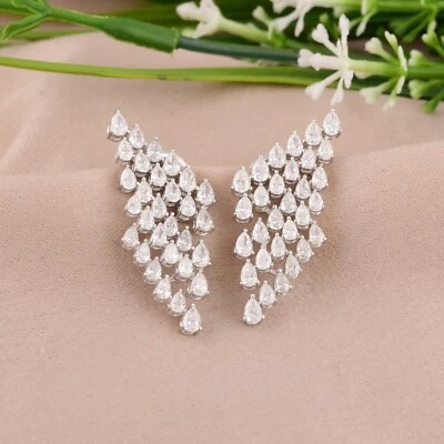 3.25 Ct Lab Grown CVD Pear Diamond Cluster Earrings Jewelry Gift Solid Gold - Image 1 of 4