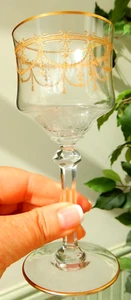 Antique St Louis ANVERS Wine Glass Refined Cut Engraved Gilded 1930 5 6/8" Rare - Picture 1 of 14