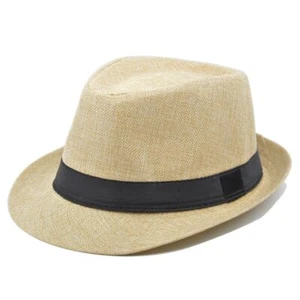 Mens Fedora Hat Trilby Summer Beach Sun Straw Hats Men Womens Panama Cap Brim UK - Picture 1 of 20
