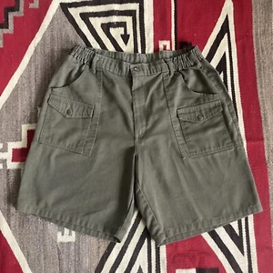 Boy Scouts Uniform Shorts Mens 38 Olive Green Canvas Stretch Elastic Waist vtg - Picture 1 of 6