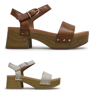 Clarks Womens Sandals Sivanne Bay Casual Buckle Wedge Heels Leather - Picture 1 of 9