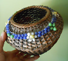 Padre Trade Beads Basket Native American Cobalt Blue Antique 1920s