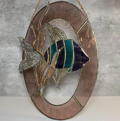 Ручная работа витражное стекло и медь радужный ангел рыба ловец солнца 12"" - Изображение 1 из 4