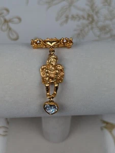 Vintage Kirks Folly Angel Cherub Rhinestone Enamel Charms Brooch Pin Gold Tone - Picture 1 of 11