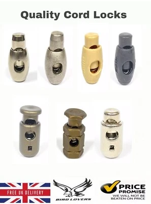 BIRDLOVERS QUALITY SINGLE HOLE TOGGLE SPRING STOP HOLE CORD LOCKS STOPPER VARIOUS COLOURS