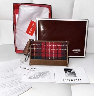 Coach Mini Llavero Ajustado Tarjeta Moneda Identificación Estuche Porta Cuadros Billetera Tartán 8972 Foto 1 de 4