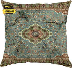 Boho Pillow Covers 14X14 Inch, Carpet Green Vintage Throw Pillow Cover Antique E - Picture 1 of 7