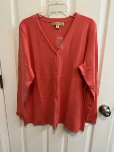 Motto Button Cardigan XL Long Sleeve Orange Cotton Nylon  VNeck A212564 New - Picture 1 of 11