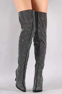 Pledge-28 by Anne Michelle Rhinestone Accent Pointy Toe OTK Stiletto Heeled Boot - Picture 1 of 12