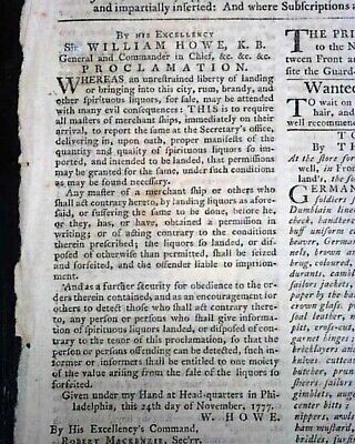 Rare Tory Revolutionary War W/ General William Howe Proclamations 1777 Newspaper • 335.64£