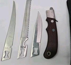 Kershaw Kai 3 Blade Trader 1095 Interchangeable Knife Wood Handle Pouch Sheath - Picture 1 of 3