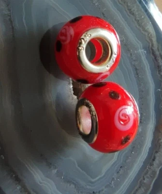 Glasbead 925 rot schwarz Wirbel - Bild 1 von 4