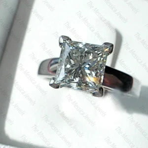 1.76 Ct Princess Cut Moissanite Solitaire Engagement Ring 14k White Gold Plated - Picture 1 of 9