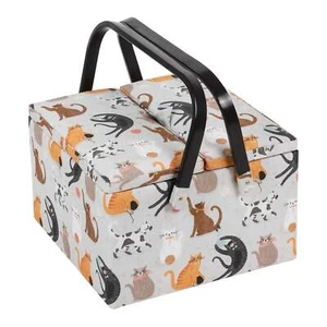 Hobby Gift: Sewing Box (L): Twin Lid: Square: Cats: Item size: (d/w/h) 25 x - Picture 1 of 3
