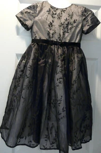 ZOE LTD Girls Dress Gown Formal Floral Embroidered Black Tulle Size 5 Elegant - Picture 1 of 12