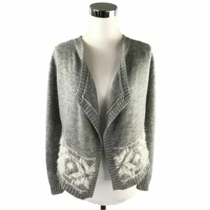 Blush & Bloom Girls L Cardigan Sweater Gray Long Sleeve Open Front Nordic Fuzzy - Picture 1 of 8