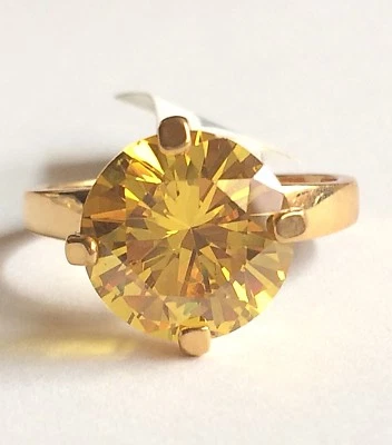 Anillo solitario de citrino dorado talla 10 amarillo canario circonio cúbico enchapado simulado Foto 1 de 4