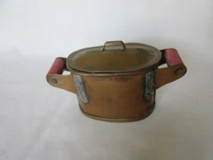 Antique Hand Made Copper Miniature Red Handled Wash Tub w Lid, 3 7/8" H x 6" W - Bild 1 von 8