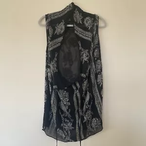 All Saints Oriental Bird Top Women’s Black Embellished Silver Silk Top 12 - Picture 1 of 17