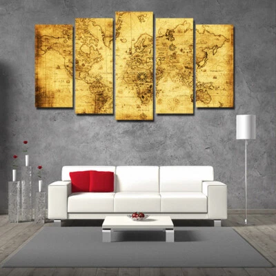 World Map Set Of 5 Pcs Puzzle Thin Canvas Poster Art Home Bar Wall Decor 08 - Image 1 of 4