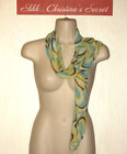 VINTAGE Berytos Inc foulard mousseline mousseline long rectangle vert marron turquoise jaune