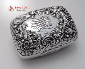 Repousse Soap Box Floral Scroll Gorham 1900 Sterling Silver Monogram JWMcL - Picture 1 of 9