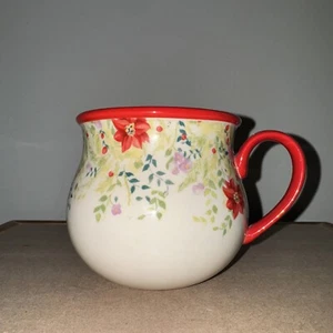Pioneer Woman Coffee Cup Mug Holiday Cheer Pot Belly 28oz Red Flowers Floral - Picture 1 of 5