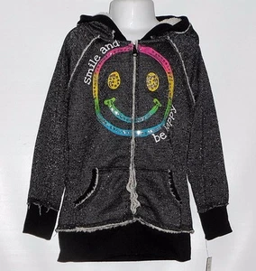 Knit Works Girls Faux Fur Lined "Smile and Be Happy" Hoodie Black XS/4-5 NWT - Picture 1 of 3
