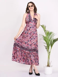 Damen Blumendruck Neckholder lang Krawatte Knoten niedriger Rücken Kleid Großhandel Mix Posten - Bild 1 von 10