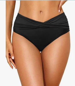 Tempt Me Women's M Black Bikini Bottom Twist Front Ruched Swimsuit Bottom - Picture 1 of 13